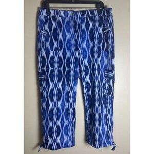 CHICO'S ZENERGY Blue White Neema Ikat Carsyn Crop Pants Size 1 Large